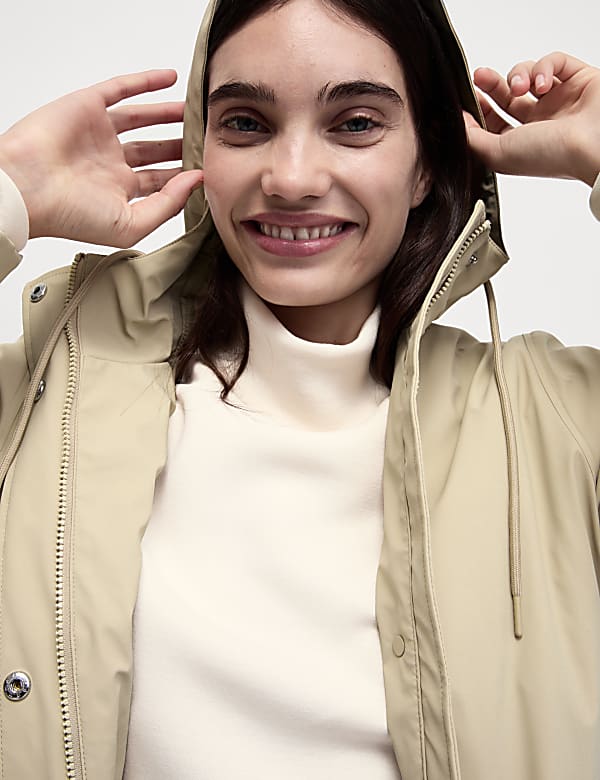Rubber Hooded Funnel Neck Raincoat