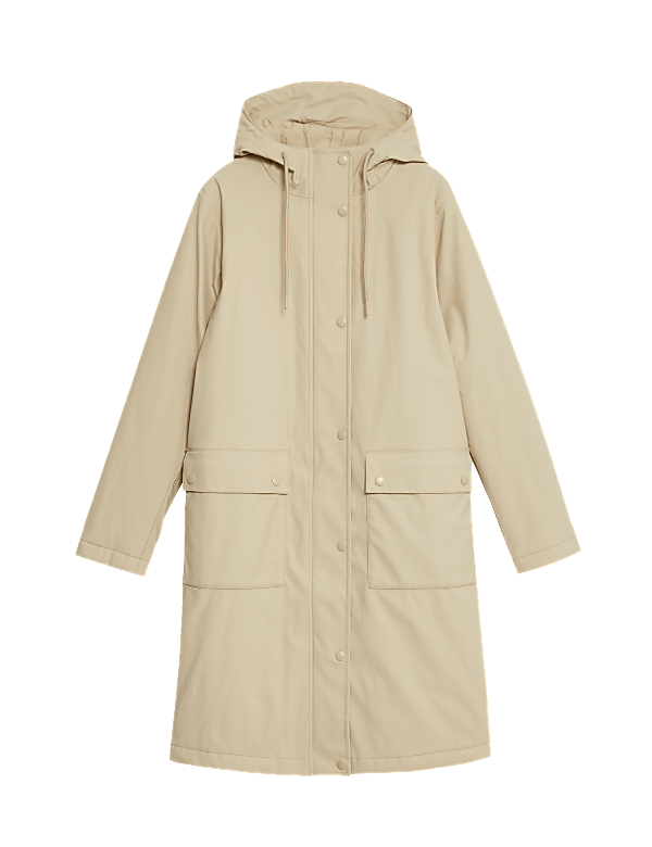 Rubber Hooded Funnel Neck Raincoat