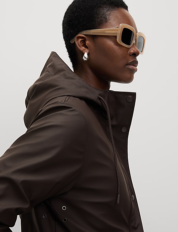 Rubber Hooded Funnel Neck Raincoat