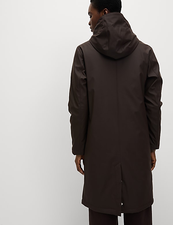 Rubber Hooded Funnel Neck Raincoat