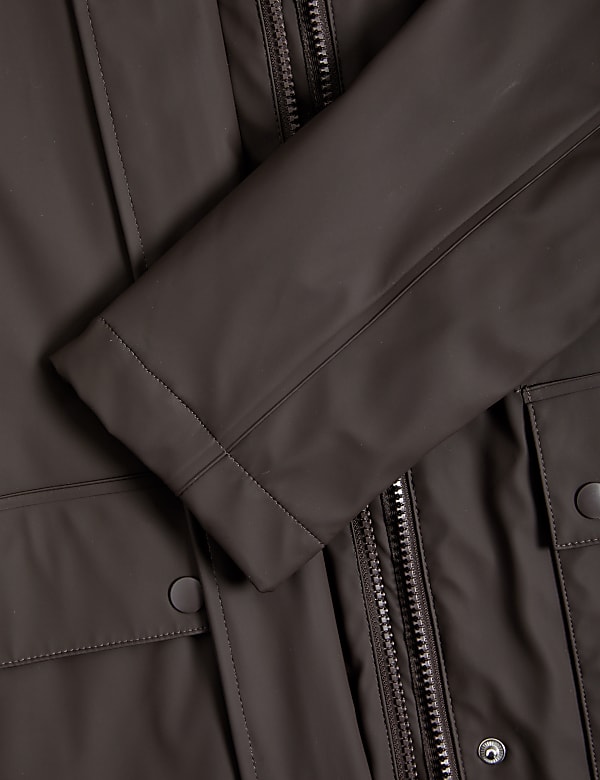 Rubber Hooded Funnel Neck Raincoat