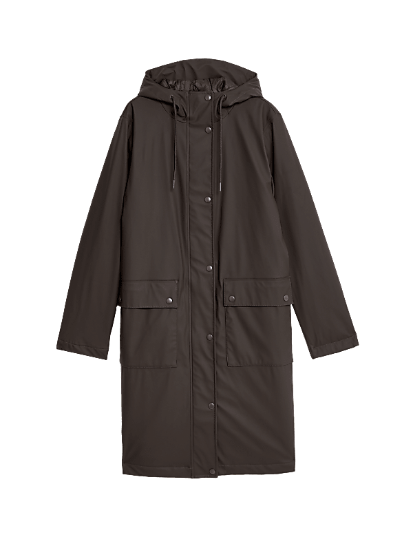 Rubber Hooded Funnel Neck Raincoat