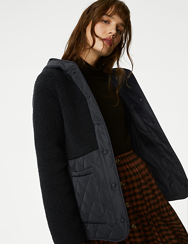 Borg Quilted Hooded Puffer Jacket
