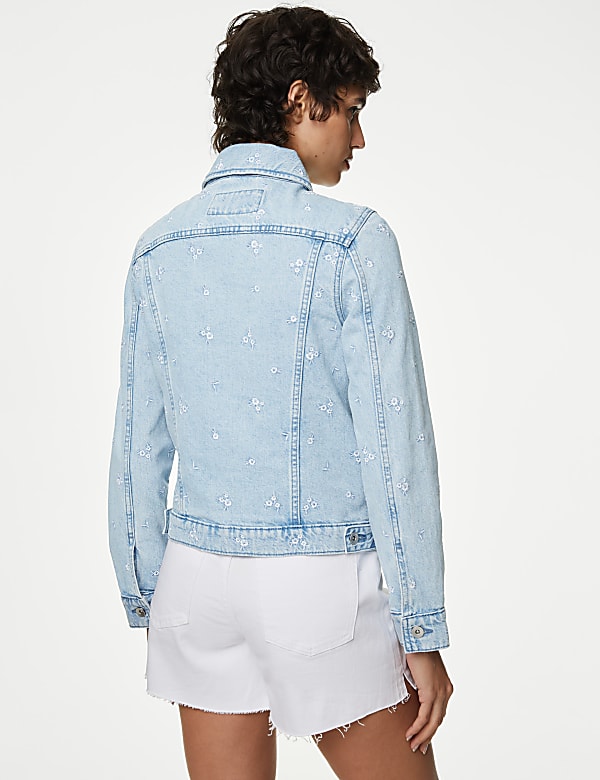 Pure Cotton Denim Floral Embroidered Jacket
