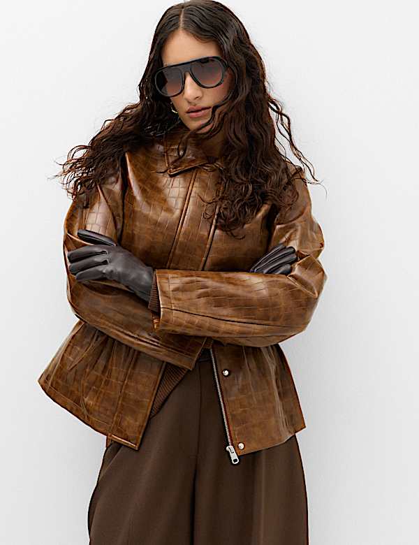 Croc Faux Leather Jacket - AU