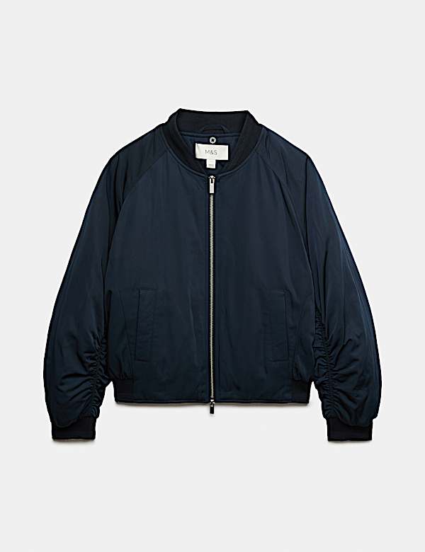 Chaqueta b&oacute;mber de aviador de piel sint&eacute;tica con bufanda - US