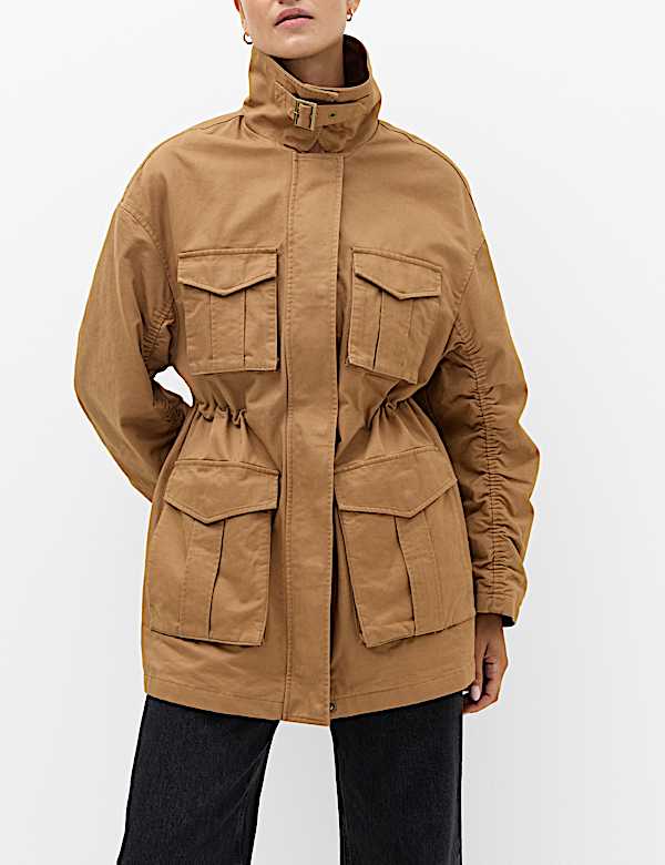 Chaqueta estilo parka 100 % algod&oacute;n con ribete de piel sint&eacute;tica - US