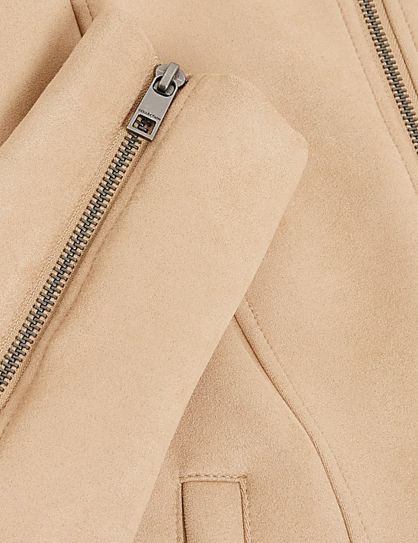 Faux Suede Collarless Biker Jacket