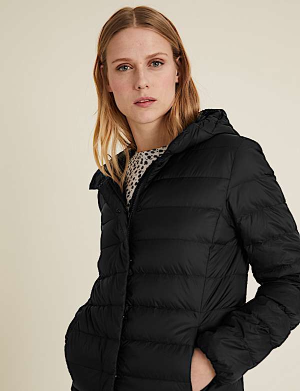 Feather & Down Hooded Short Puffer Jacket - PL