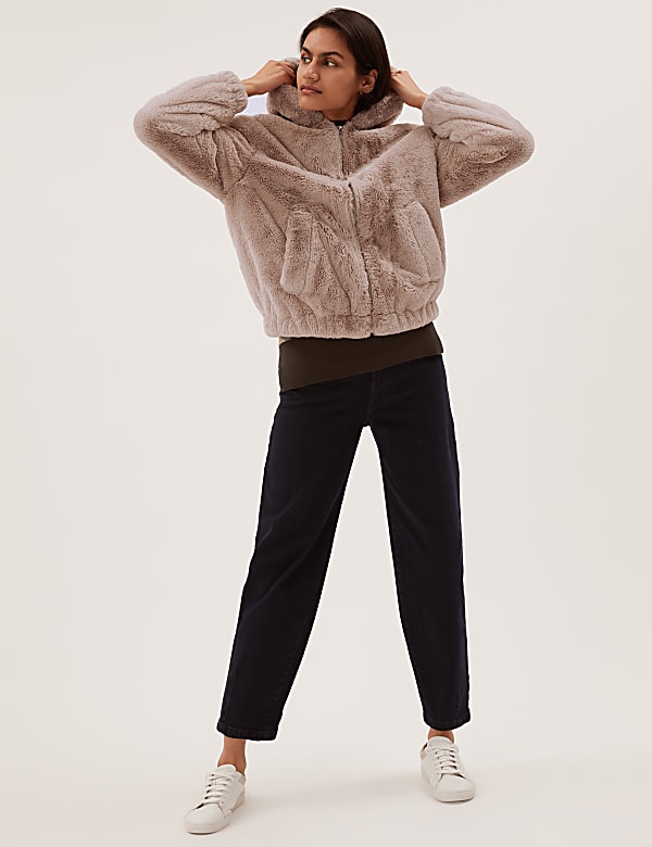 Faux Fur Hooded Bomber Jacket