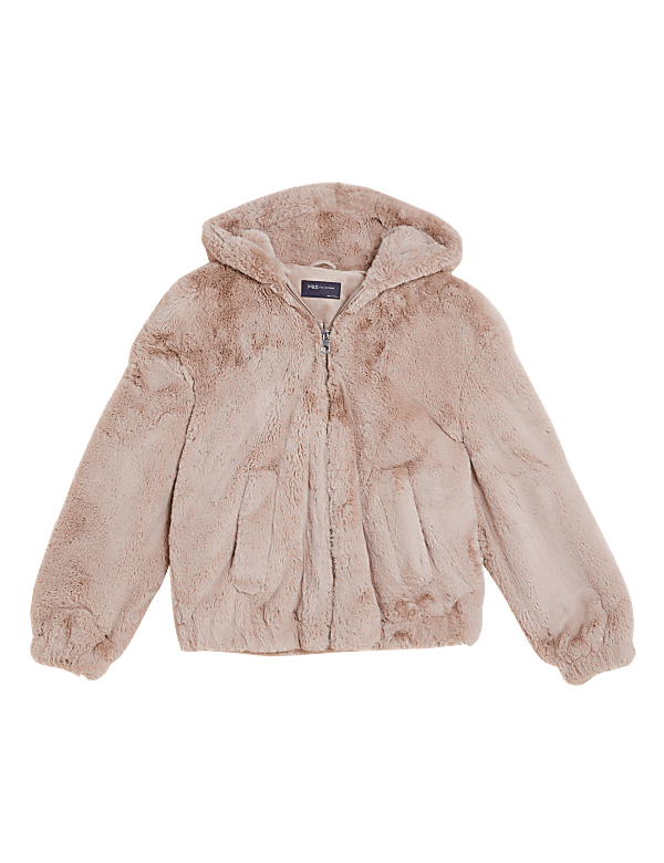 Faux Fur Hooded Bomber Jacket