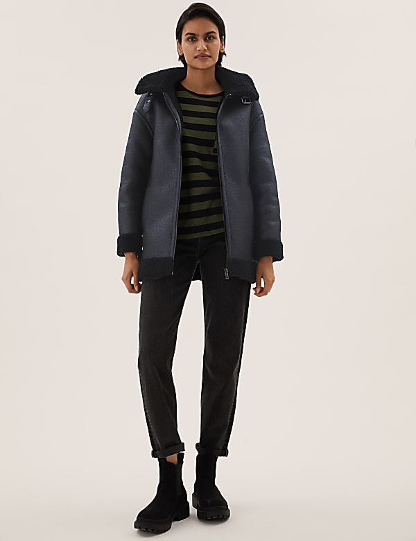 Faux Shearling Hooded Aviator Jacket