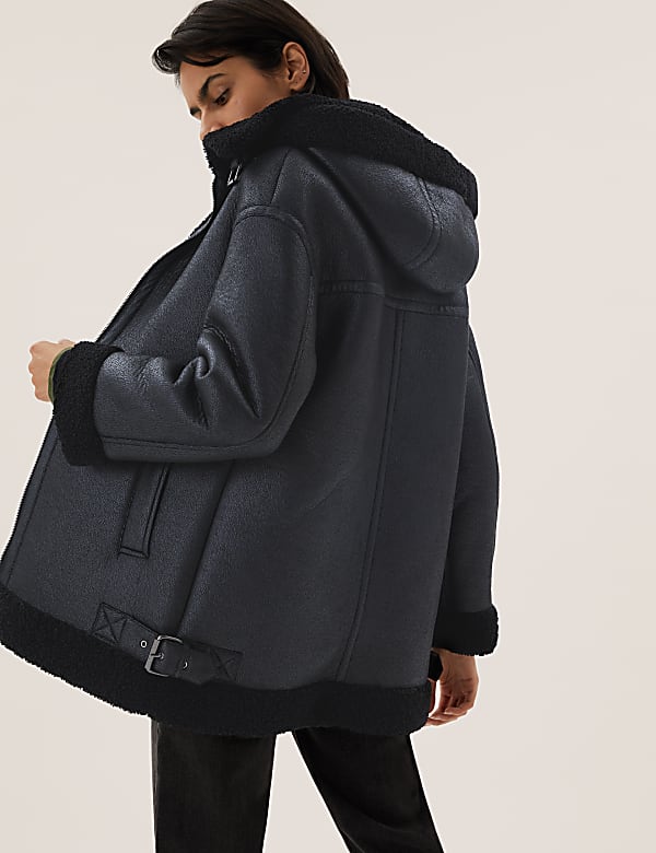 Faux Shearling Hooded Aviator Jacket