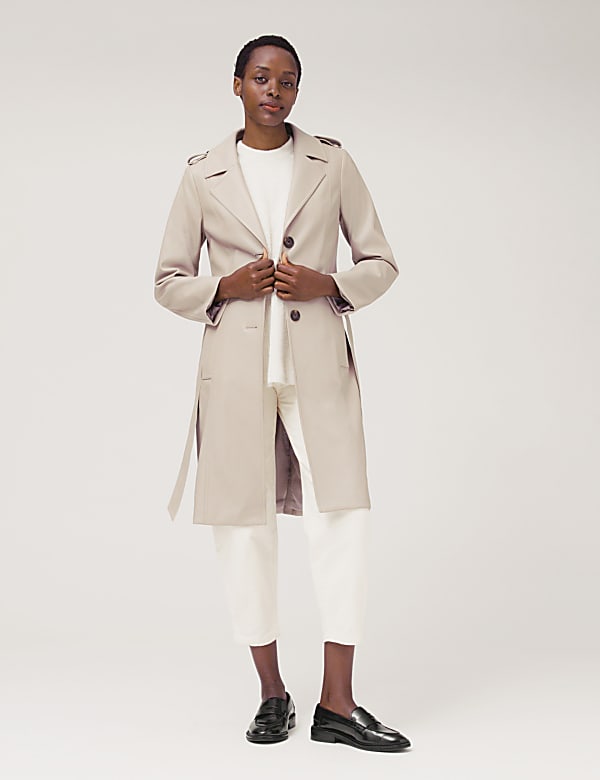 Faux Leather Belted Trench Coat