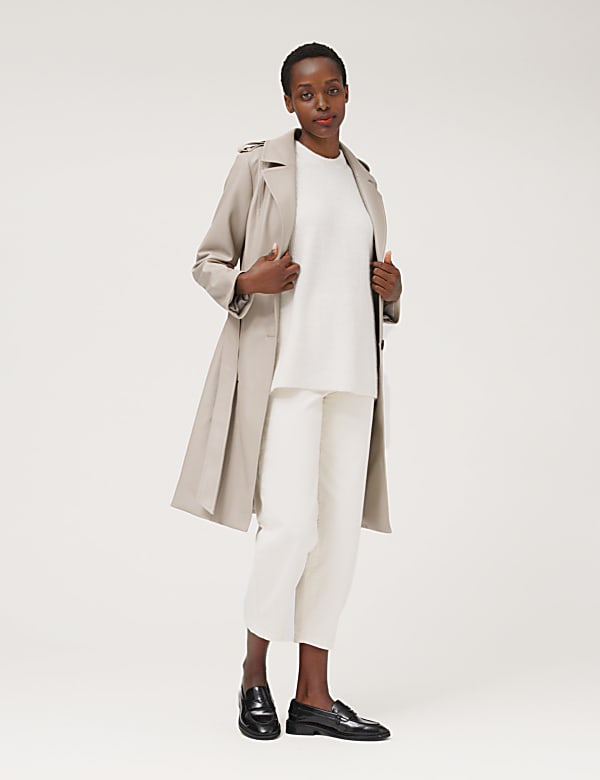 Faux Leather Belted Trench Coat