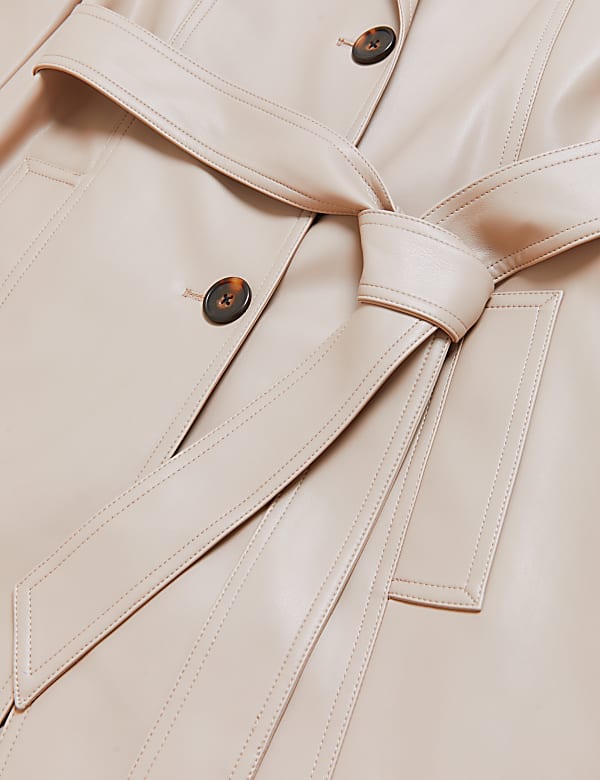 Faux Leather Belted Trench Coat