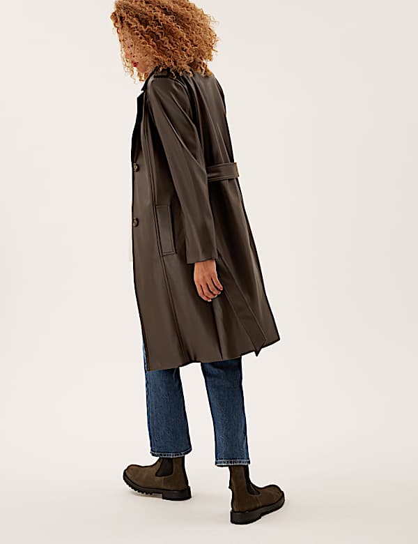 Faux Leather Belted Trench Coat