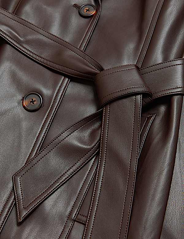 Faux Leather Belted Trench Coat