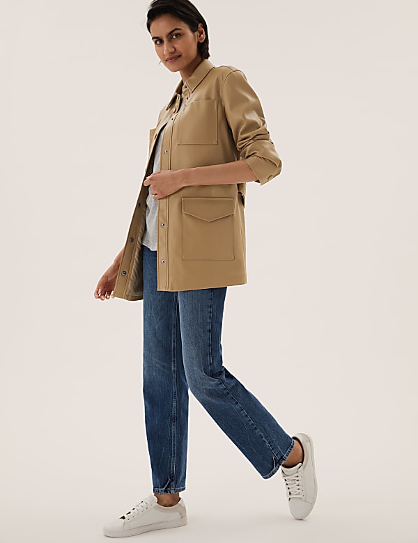 Faux Leather Belted Shacket