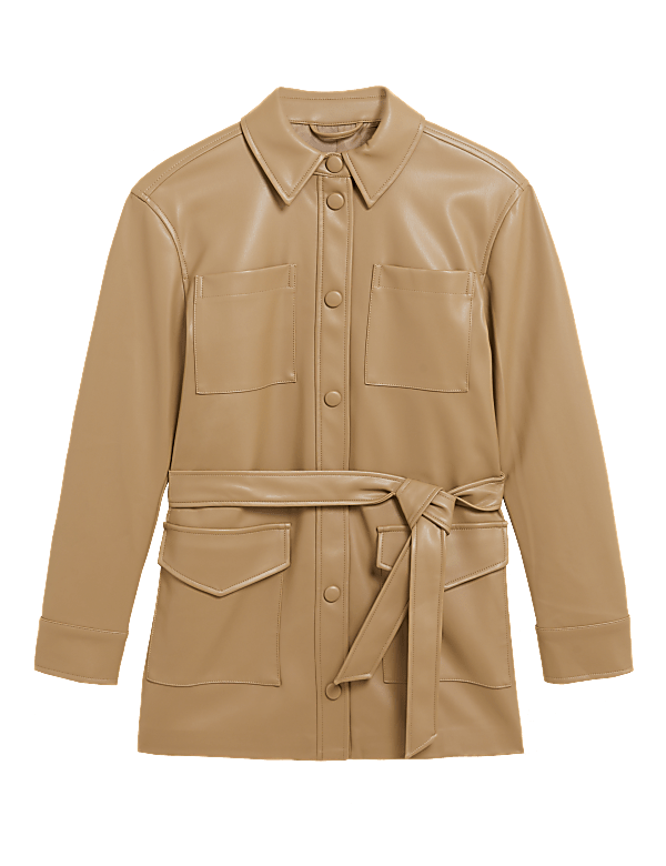Faux Leather Belted Shacket