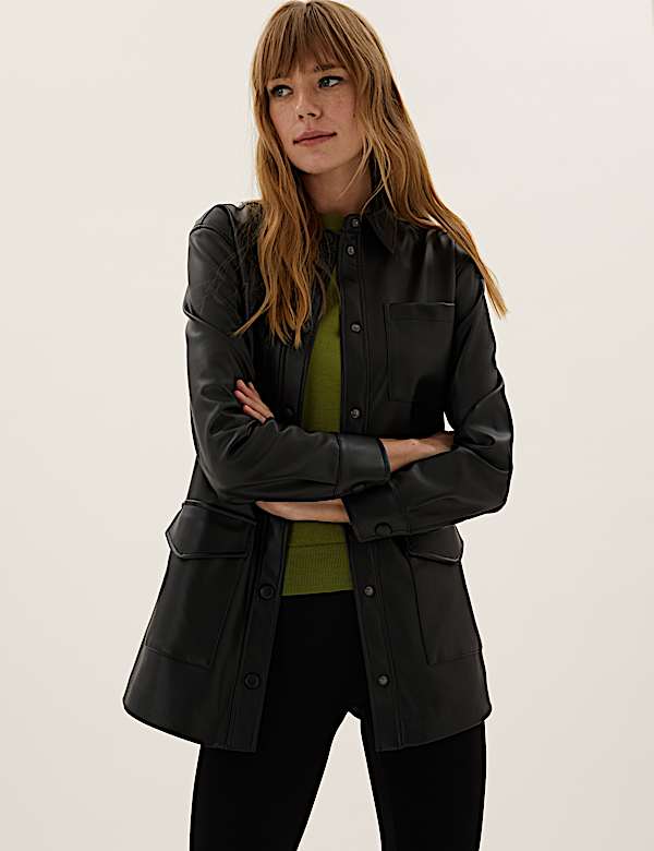Faux Leather Belted Shacket
