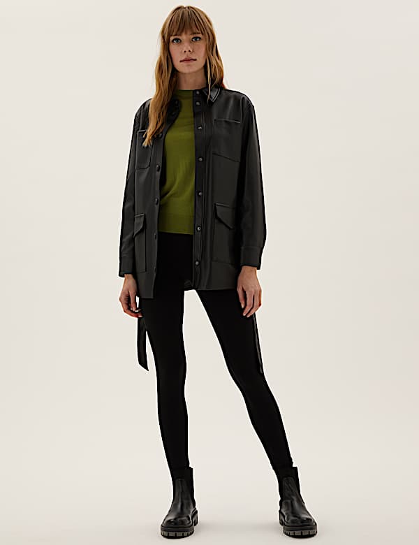 Faux Leather Belted Shacket