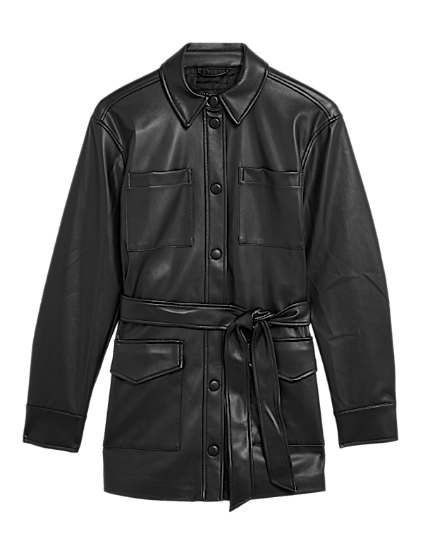 Faux Leather Belted Shacket