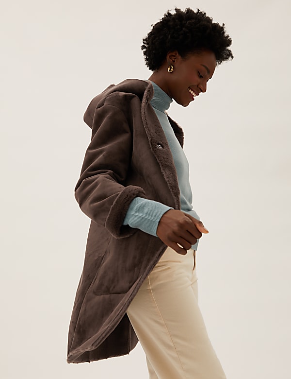 Buy Faux Shearling Hooded Reversible Coat at Marks Spencer