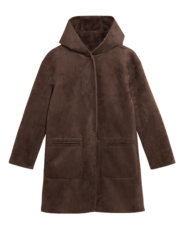 Faux Shearling Hooded Reversible Coat