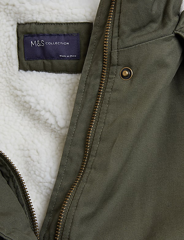 Pure Cotton Hooded Borg Lined Parka Coat