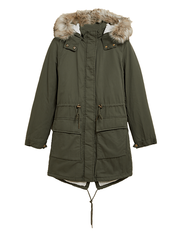 Pure Cotton Hooded Borg Lined Parka Coat