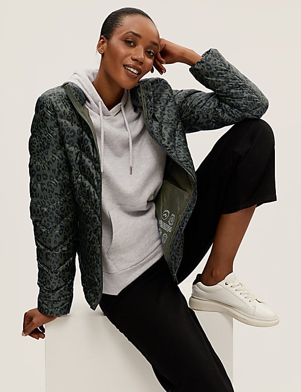 Feather & Down Animal Print Puffer Jacket