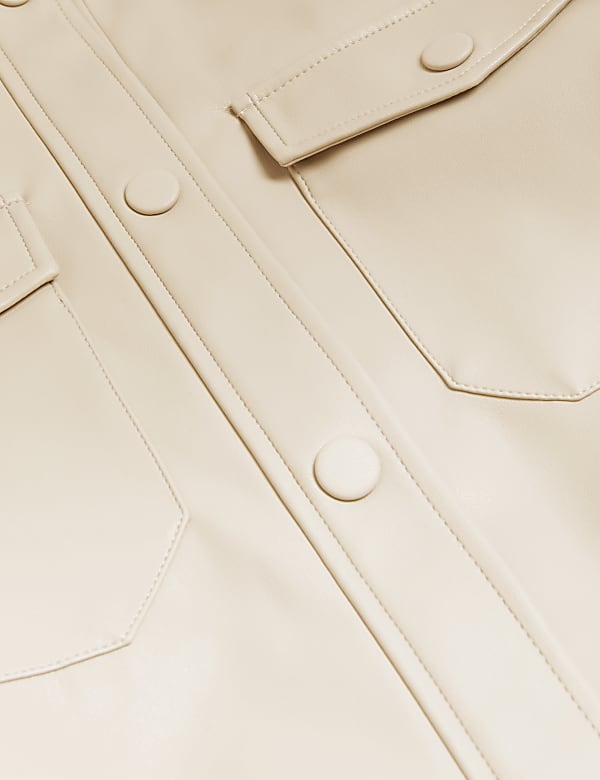 Faux Leather Belted Collared Shacket
