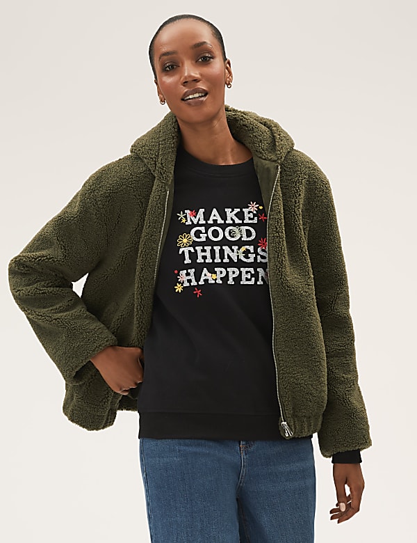 Buy Teddy Textured Hooded Bomber Jacket at Marks Spencer