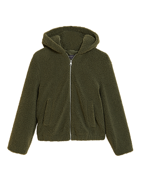 Teddy Textured Hooded Bomber Jacket