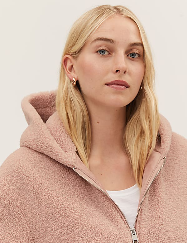 Teddy Textured Hooded Bomber Jacket
