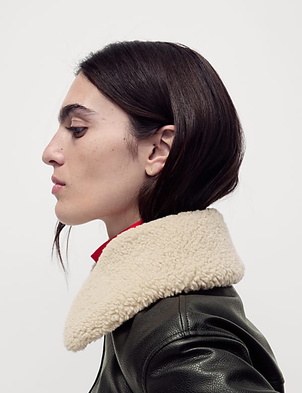 Black leather look aviator jacket sale