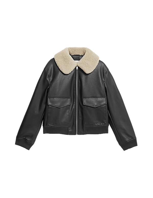 Faux Leather Aviator Jacket