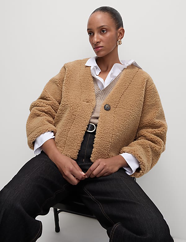 Faux Shearling Cardigan Jacket - NZ