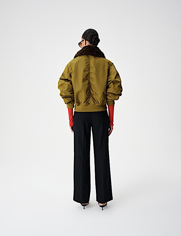Faux Fur Trim Flight Bomber Jacket - BE