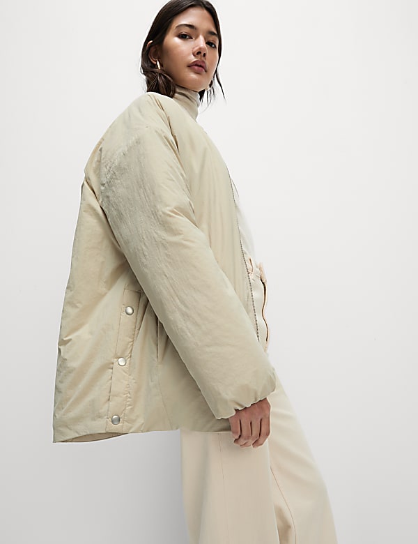 Quilted collarless jacket outlet