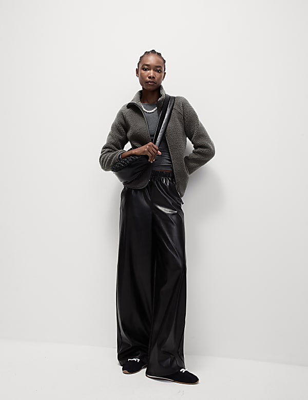 ז'קט קל משקל מבד דמוי צמר עם צווארון נשפך - IL