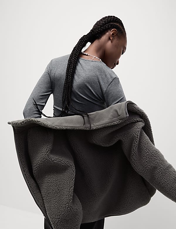 ז'קט קל משקל מבד דמוי צמר עם צווארון נשפך - IL