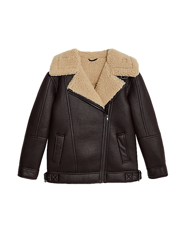 Faux Shearling Borg Lined Aviator Jacket