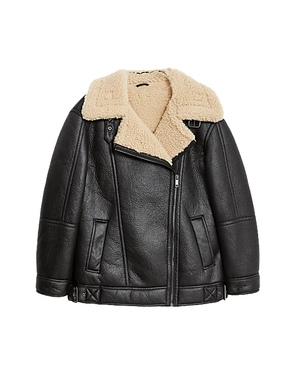 Faux Shearling Borg Lined Aviator Jacket