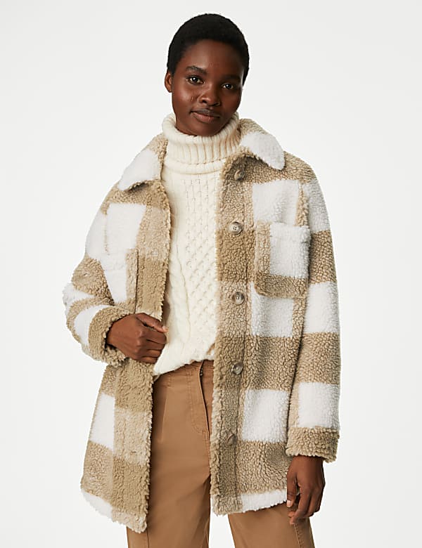 Borg Checked Shacket NATURAL BEIGE Coats M S GR