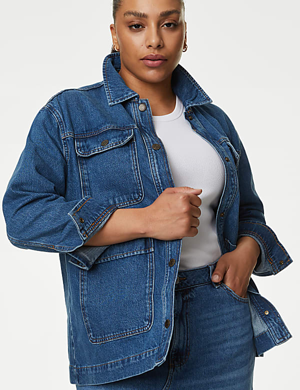 Pure Cotton Denim Relaxed Utility Jacket - GR