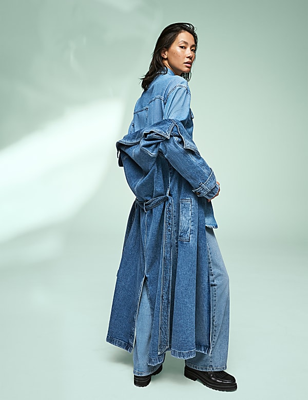 Cotton Rich Denim Belted Trench Coat - FI