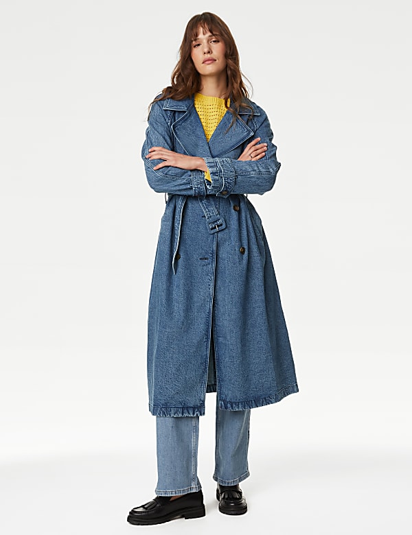 Cotton Rich Denim Belted Trench Coat