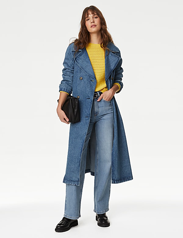 Cotton Rich Denim Belted Trench Coat